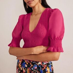 Boden Fuchsia Puff Sleeve Blouse
